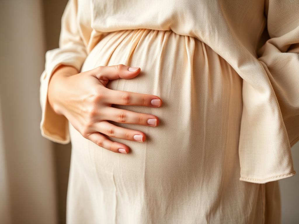 Mãos repousando sobre a barriga gestante
